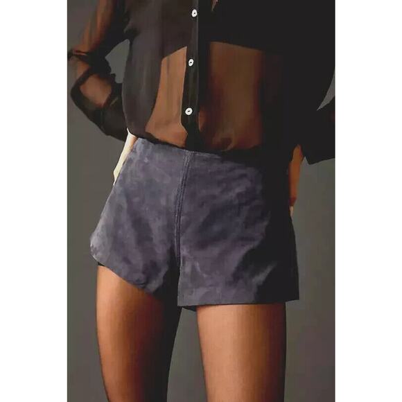 by Anthropologie EUC Gray-Blue Suede Leather Side Zip 2.25" Inseam Shorts 4 - Picture 2 of 9